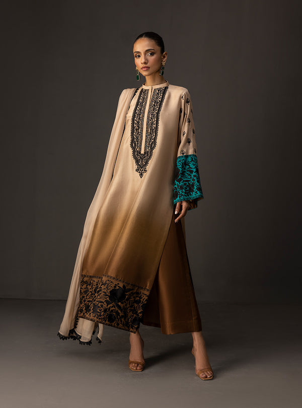 3 Piece Unstitched Embroidered and Printed SIlk Suit V229