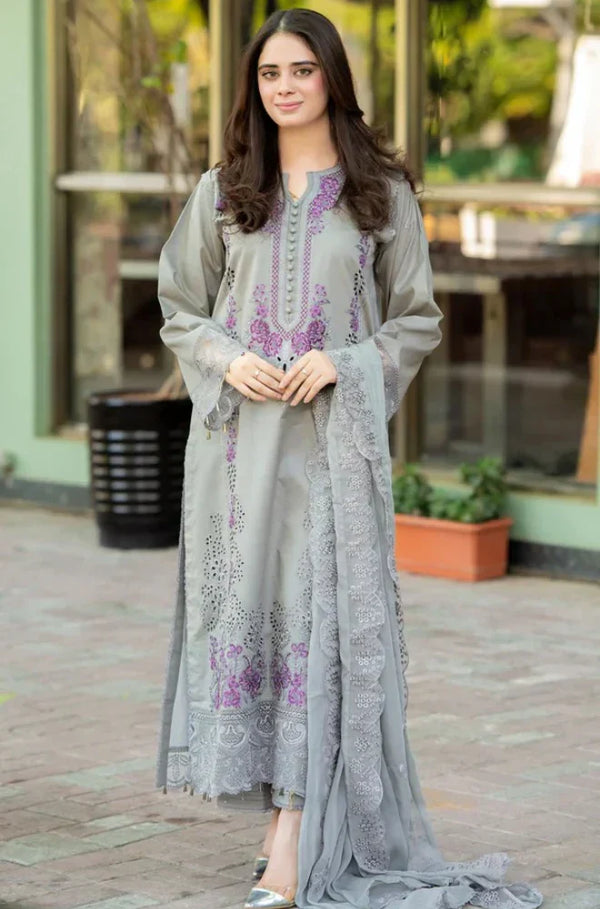 3 Piece - Unstitched Fully Embroidered Dhanak Fabric v48