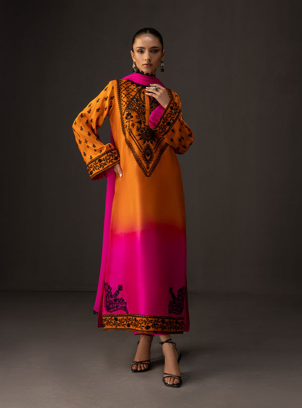 3 Piece Unstitched Embroidered and Printed SIlk Suit V228
