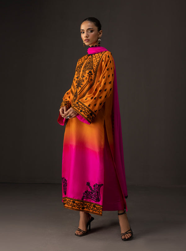 3 Piece Unstitched Embroidered and Printed SIlk Suit V228