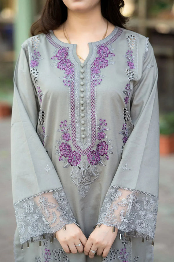 3 Piece - Unstitched Fully Embroidered Dhanak Fabric v48